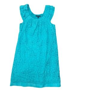 Chris McLaughlin Turquoise Floral Embroidered Ruffle Sleeve Shift Dress Size 12